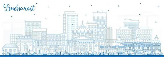 Outline Bucharest Romania City Skyline with Blue Buildings. vector