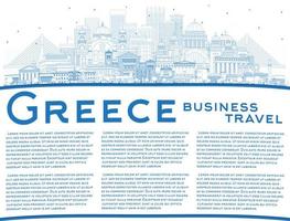 Outline Welcome to Greece City Skyline with Blue Buildings and Copy Space. vector