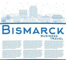 Outline Bismarck North Dakota City Skyline with Blue Buildings and Copy Space. vector