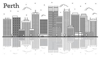 delinear el horizonte de la ciudad de perth australia con edificios modernos y reflejos aislados en blanco. vector