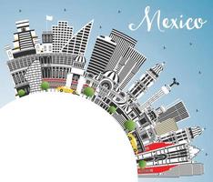 horizonte de la ciudad de méxico con edificios grises, cielo azul y espacio para copiar. vector