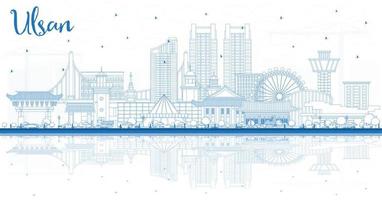 Outline Ulsan South Korea City Skyline with Blue Buildings and Reflections. vector