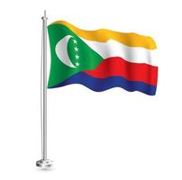 Comoros Flag. Isolated Realistic Wave Flag of Comoros Country on Flagpole. vector