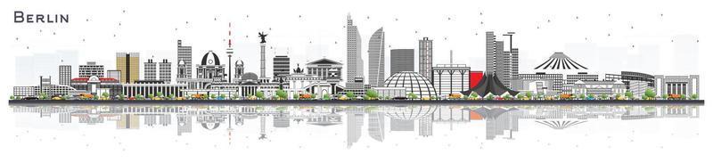 Berlin Germany City Skyline with Gray Buildings and Reflections Isolated on White. vector