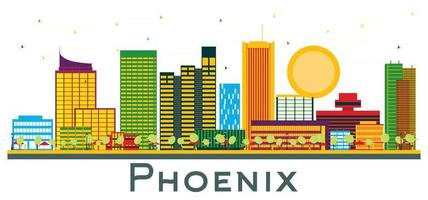 Phoenix Arizona City Skyline with Color Buildings Isolated on White. vector