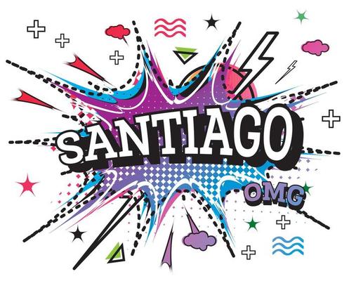 Santiago Comic Text in Pop Art Style Isolated on White Background.