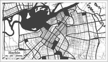 mapa de la ciudad de harbin china en color blanco y negro en estilo retro. esquema del mapa. vector