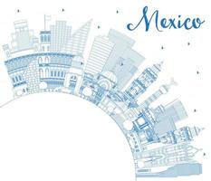 Outline Mexico City Skyline with Blue Buildings and Copy Space. vector