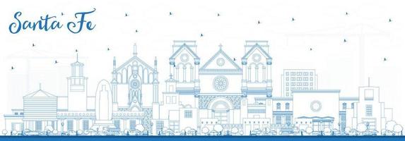 Outline Santa Fe New Mexico City Skyline with Blue Buildings. vector