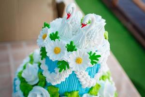Wedding cake with swans photo