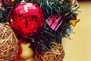 Christmas composition of balls on light background photo