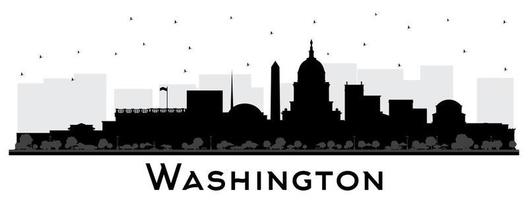 Washington DC USA City Skyline Silhouette with Black Buildings Isolated on White. vector