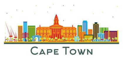 ciudad del cabo, sudáfrica, ciudad, contorno, con, color, edificios, aislado, en, white.