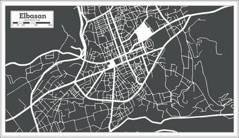 mapa de la ciudad de elbasan albania en color blanco y negro en estilo retro. esquema del mapa. vector