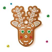 Gingerbread Deer Isolated on White. Christmas Cookie. vector