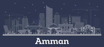 Outline Amman Jordan City Skyline with White Buildings. vector