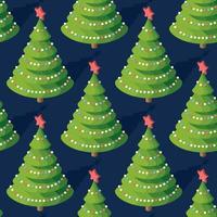 Seamless Pattern with Isometric Christmas Tree with Red Star. vector
