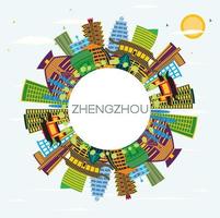 Zhengzhou China City Skyline with Color Buildings, Blue Sky and Copy Space. vector