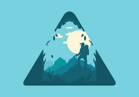 silhouette flat illustration of a mountain climber standing on top of a hill vector