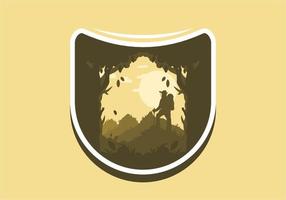 silhouette flat illustration of a mountain climber standing on top of a hill vector