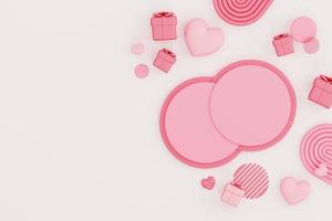 Valentine's day concept. top view of cylinder podium with elements, present boxes. heart shape with copy space 3d illustration. photo