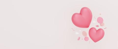 valentines concept background. hearts shape floating with elements banner, copy space 3d illustration photo