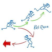 Sketch with people running right and wrong way in rat race vector