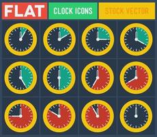 Set of vintage flat clocks with 5 minutes gradation vector