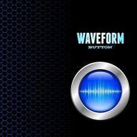 Silver button with blue sound wave sign on hex grid vector