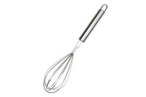 Stainless of a whisk silver isolated white background view. Clipping path. photo