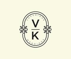 plantilla de logotipos de monograma de boda con letras iniciales vk, plantillas florales y minimalistas modernas dibujadas a mano para tarjetas de invitación, guardar la fecha, identidad elegante. vector