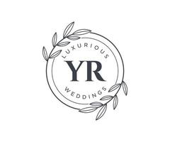 YR Initials letter Wedding monogram logos template, hand drawn modern minimalistic and floral templates for Invitation cards, Save the Date, elegant identity. vector