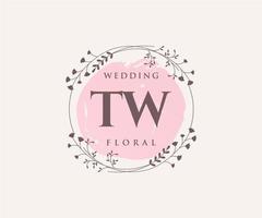 TW Initials letter Wedding monogram logos template, hand drawn modern minimalistic and floral templates for Invitation cards, Save the Date, elegant identity. vector