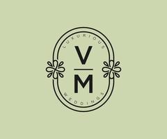 VM Initials letter Wedding monogram logos template, hand drawn modern minimalistic and floral templates for Invitation cards, Save the Date, elegant identity. vector