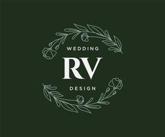 colección de logotipos de monograma de boda con letras iniciales rv, plantillas florales y minimalistas modernas dibujadas a mano para tarjetas de invitación, guardar la fecha, identidad elegante para restaurante, boutique, café en vector