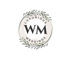 plantilla de logotipos de monograma de boda con letras iniciales de wm, plantillas florales y minimalistas modernas dibujadas a mano para tarjetas de invitación, guardar la fecha, identidad elegante. vector