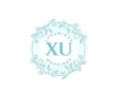 XU Initials letter Wedding monogram logos template, hand drawn modern minimalistic and floral templates for Invitation cards, Save the Date, elegant identity. vector