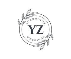 plantilla de logotipos de monograma de boda con letras iniciales yz, plantillas florales y minimalistas modernas dibujadas a mano para tarjetas de invitación, guardar la fecha, identidad elegante. vector