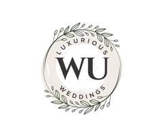 plantilla de logotipos de monograma de boda con letras iniciales wu, plantillas florales y minimalistas modernas dibujadas a mano para tarjetas de invitación, guardar la fecha, identidad elegante. vector