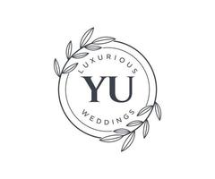 plantilla de logotipos de monograma de boda con letras iniciales de yu, plantillas florales y minimalistas modernas dibujadas a mano para tarjetas de invitación, guardar la fecha, identidad elegante. vector