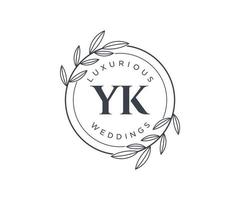 plantilla de logotipos de monograma de boda con letras iniciales yk, plantillas florales y minimalistas modernas dibujadas a mano para tarjetas de invitación, guardar la fecha, identidad elegante. vector