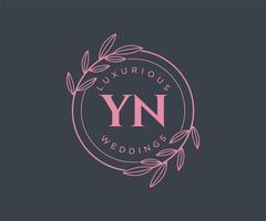 YN Initials letter Wedding monogram logos template, hand drawn modern minimalistic and floral templates for Invitation cards, Save the Date, elegant identity. vector