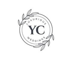 plantilla de logotipos de monograma de boda con letras iniciales de yc, plantillas florales y minimalistas modernas dibujadas a mano para tarjetas de invitación, guardar la fecha, identidad elegante. vector