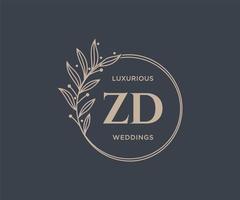 ZD Initials letter Wedding monogram logos template, hand drawn modern minimalistic and floral templates for Invitation cards, Save the Date, elegant identity. vector