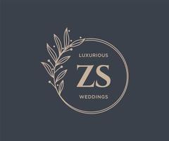 plantilla de logotipos de monograma de boda con letras iniciales zs, plantillas florales y minimalistas modernas dibujadas a mano para tarjetas de invitación, guardar la fecha, identidad elegante. vector