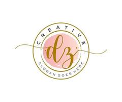 initial DZ Feminine logo beauty monogram and elegant logo design, handwriting logo of initial signature, wedding, fashion, floral and botanical with creative template. vector