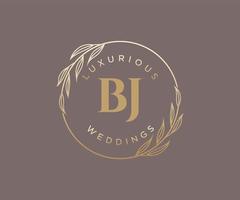 BJ Initials letter Wedding monogram logos template, hand drawn modern minimalistic and floral templates for Invitation cards, Save the Date, elegant identity. vector