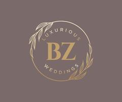 plantilla de logotipos de monograma de boda con letras iniciales bz, plantillas florales y minimalistas modernas dibujadas a mano para tarjetas de invitación, guardar la fecha, identidad elegante. vector