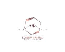 Initial IA Feminine logo beauty monogram and elegant logo design, handwriting logo of initial signature, wedding, fashion, floral and botanical with creative template vector