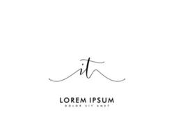 Initial IT Feminine logo beauty monogram and elegant logo design, handwriting logo of initial signature, wedding, fashion, floral and botanical with creative template vector